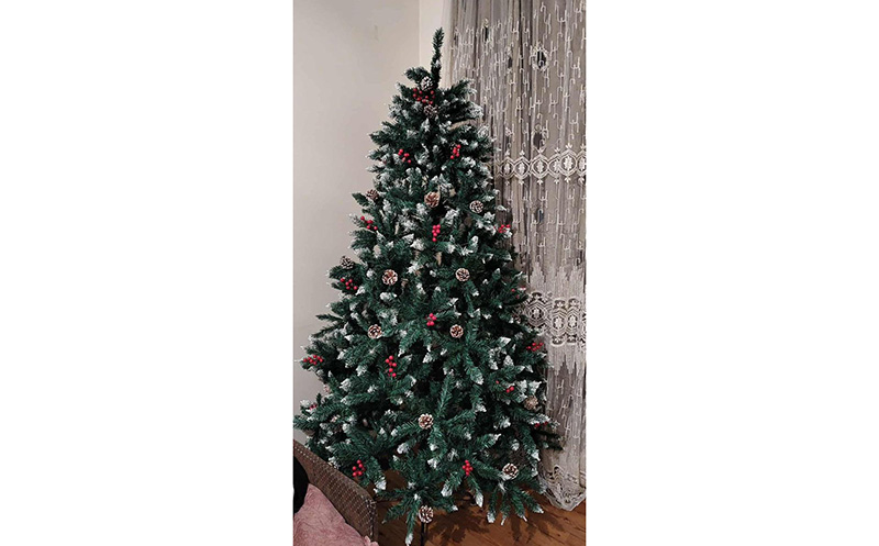 დათოვლილი ნაძვის ხე,გირჩით და კენკრით (210 სმ), საჩუქრად: განათება